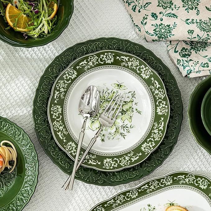 Dinnerware Set 13 Piece Kitchen and Dining Service for 6 Ceramic Rice Bowl Pasta/Salad/Dessert Plate
