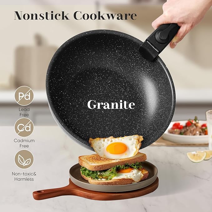 edx 12-Piece Nonstick Cookware Set with Detachable Handle Induction Compatible Dishwasher and Oven Safe Pots and Pans (Black)