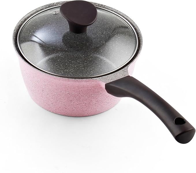 Cook N Home 1.7-Quart Nonstick Ceramic Saucepan with Lid Pink