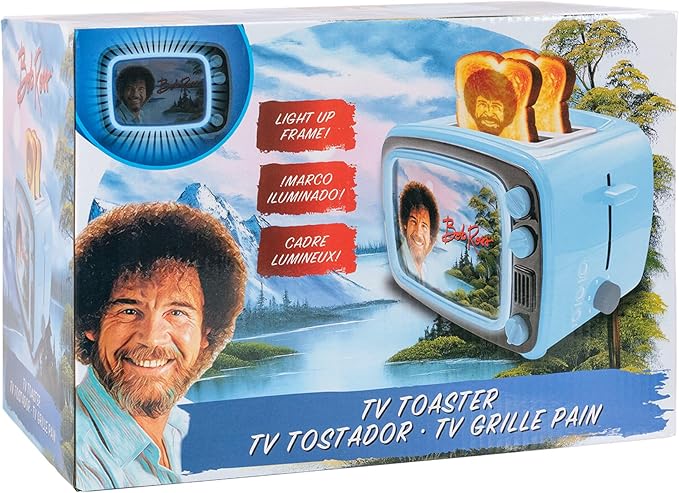 Uncanny Brands Bob Ross Retro TV Toaster with Light Up Frame Two Slice Model with Bob Ross Artwork Themed Kitchen Appliance