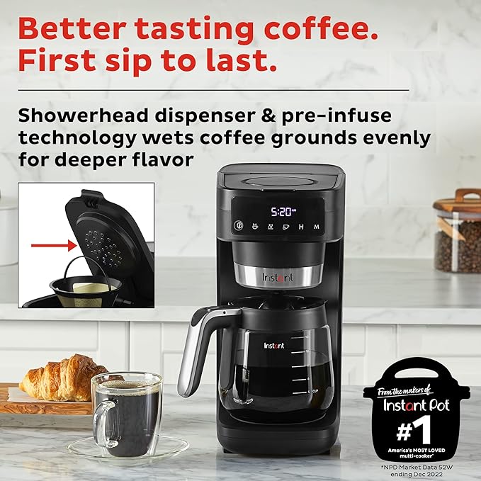 Instant Infusion Brew Plus 12 Cup Drip Coffee Maker From The Makers of Instant Pot with Adjustable Brew Strength Removable Water Reservoir and Warming Plate with 3 Temperature Settings Black