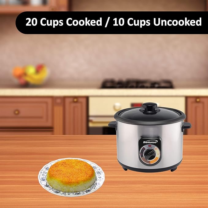 Brentwood TS-1020S 10-Cup Uncooked/20-Cup Cooked Crunchy Persian Rice Cooker Stainless Steel [TS-1020S]