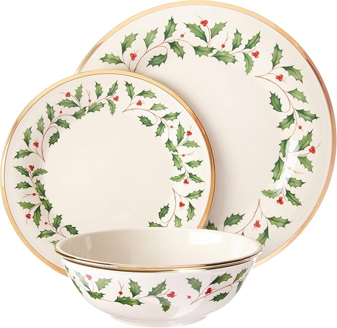Lenox 883430 Holiday 3-Piece Place Setting Christmas Set Hosting Red &amp Green