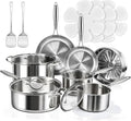 16-Piece Pots and Pans Set Tri-Ply Stainless Steel Cookware Set with Lids Non-toxic Kitchen Cooking Set Dishwasher-Friendly Induction-Ready Even Heating Heavy Duty Compatible with All Cooktops