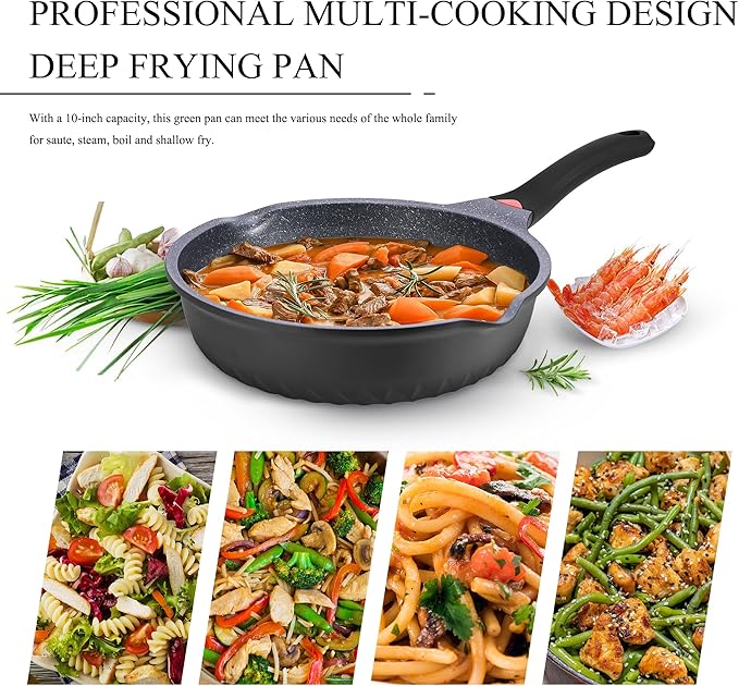 Vinchef New Handle Update 11In/5Qt Aluminum Nonstick Deep Frying Pan with Lid and Heat Indicator Anti Scratch and Anti Stain Deep Saute Pan Induction Compatible