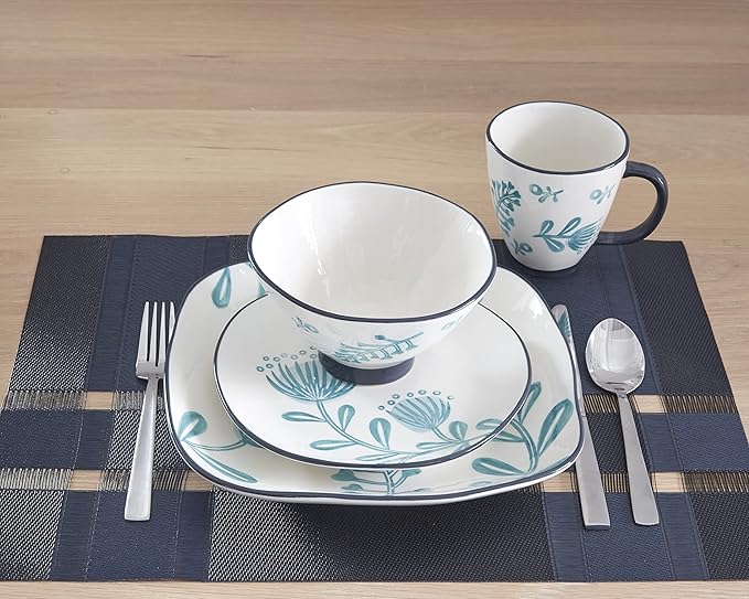 Baum-Essex - Dinnerware Sets 16 Piece Dish Set for 4 Beautiful Home Decor includes Dinner Plates Salad Plates Bowls and Mugs (Naples Blue)