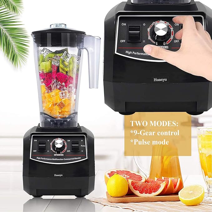 Huanyu Professional Countertop Blender 100 oz Variable Speed &amp Pulse Feature for Fruit Smoothie Ice Soy Milk Hot Soups Frozen Desserts Crush Mix Home Commercial 2200W G5500 (110V US Plug Black)
