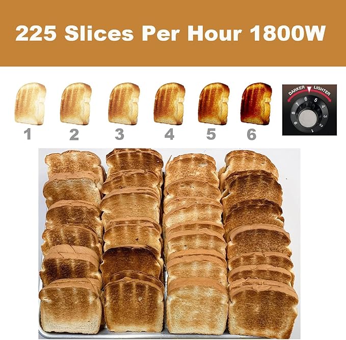 1800W Commercial Grade 4-Slice Pop Up Toaster -Stainless Steel 6-Browning Settings for Bread with Removable Crumb Tray for Bagel Bread English Muffins Waffles (Commercial &amp Home Use)