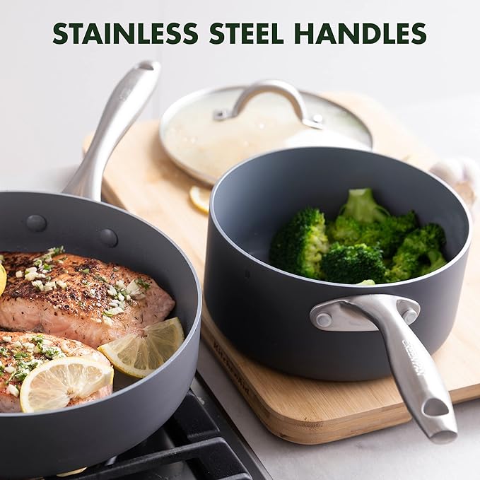 GreenPan Lima Hard Anodized Healthy Ceramic Nonstick 12 Piece Cookware Pots and Pans Set PFAS-Free Oven Safe Gray