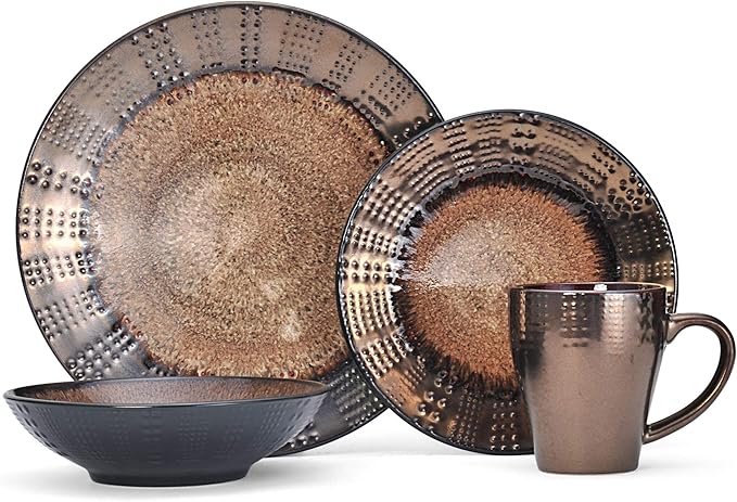 Gourmet Basics by Mikasa Verona 16-Piece Dinnerware Set &amp Cream Serving Bowl 9 Inch &amp Cream Rectangular Platter 13.75 Inch