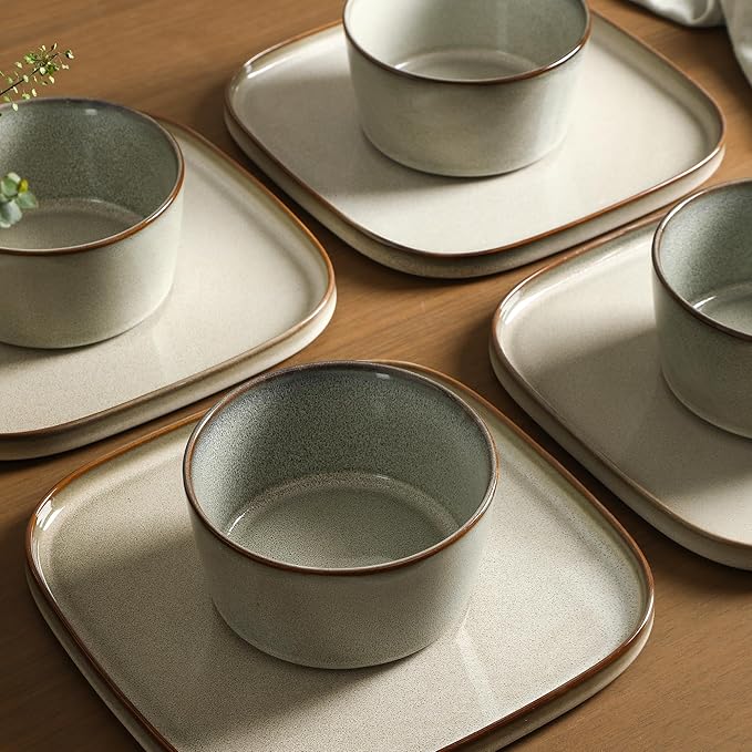 Stone Lain Cairo 24-Piece Dinnerware Set Stoneware Plates and Bowls Set Microwave and Dishwasher Safe Includes Dinner and Salad Plates Cereal Bowls Dishes for 8 Grey