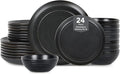 Stone Lain Elio 24-Piece Dinnerware Set Stoneware Plates and Bowls Set Dish Set for 8 Black