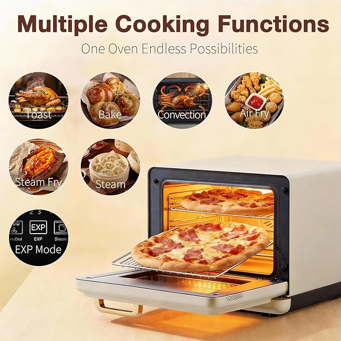 ROBAM Toaster Air Fryer Oven Combo Countertop Convection Cooker with Bake &amp Fry 1.2 Cu.Ft Large Capacity Combi Steam Oven 32 Preset Recipes Smart Touch Precise Temp Control Multi-Stage (White