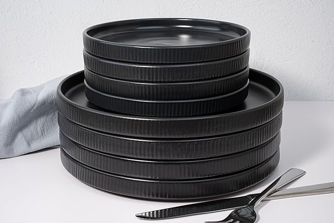 16 Piece Dinnerware Set Key West - Plates Bowls and Mugs Set for 4 - Chip and Scratch Resistant Microwave and Dishwasher Safe Tableware 16 Pieces Ribbed Dishes