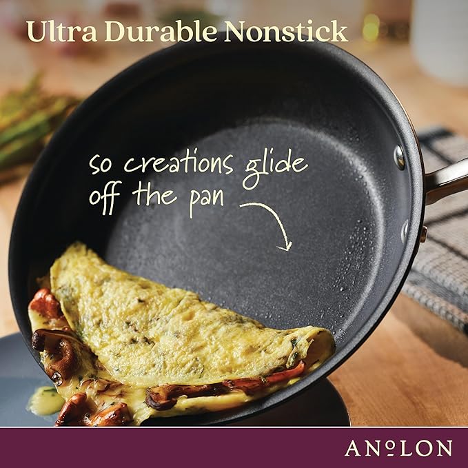 Anolon Advanced Home Glass Lids Stainless Steel and Silicone Handles 2 Piece 10 Inch and 12 Inch Lid Set Onyx