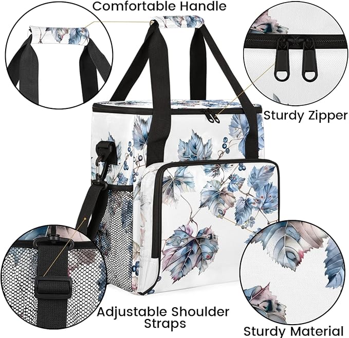 Grapes Fruit Leaves Coffee Maker Carring Bag Large Insulated Storage Organizer Case Tote Bags with Shoulder Strap for Travel Work Picnic