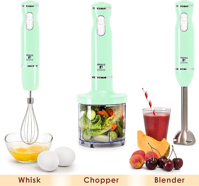 Moss &amp Stone Hand Blender Electric With Egg Whisk &amp Chopper Powerful 300 Watt Stick Blender Hand Mixer Set Stainless Steel Shaft &amp Blades Handheld Blender With Ergonomic Handle