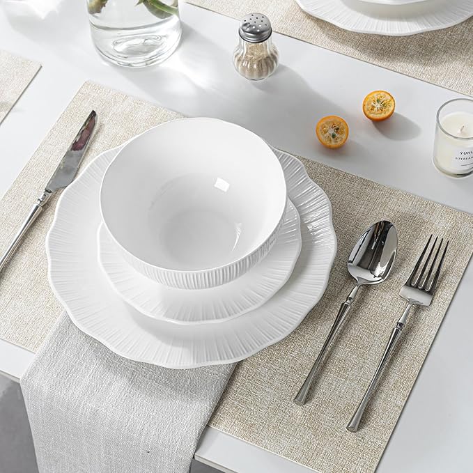 Porcelain Dinnerware Sets for 4 12 Piece Plates and Bowls Set Scratch-Resistant Microwave &amp Dishwasher Safe Dishes Kitchen and Dining Dishware
