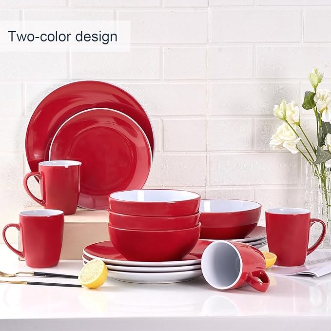 Bestone 16 Piece Round Kitchen Dinnerware Sets Plates and Bowls Dinner Plates Cereal Bowls Stoneware Dinnerware Blue and White