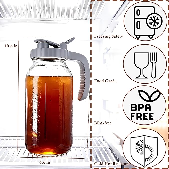64 OZ Cold Brew Coffee Maker 2 Quart Mason Jar Glass Iced Tea Pitcher With Stainless Steel Filter Half Gallon Pitcher With Spout Lid For Iced CoffeeTea &amp LemonadeSun Tea Airtight &amp Leak-Proo