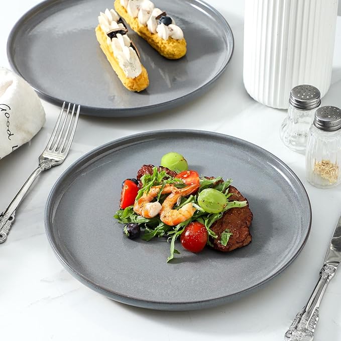 HASENSE Gray Dinner Plates Set of 4 and White Dinnerware Sets Bundle