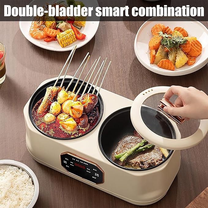 3.4L Double Spelling Rice Cooker Electric Multi-functional Double-liner Hotpot Pot Double Slow Cooker with 1 Steamer