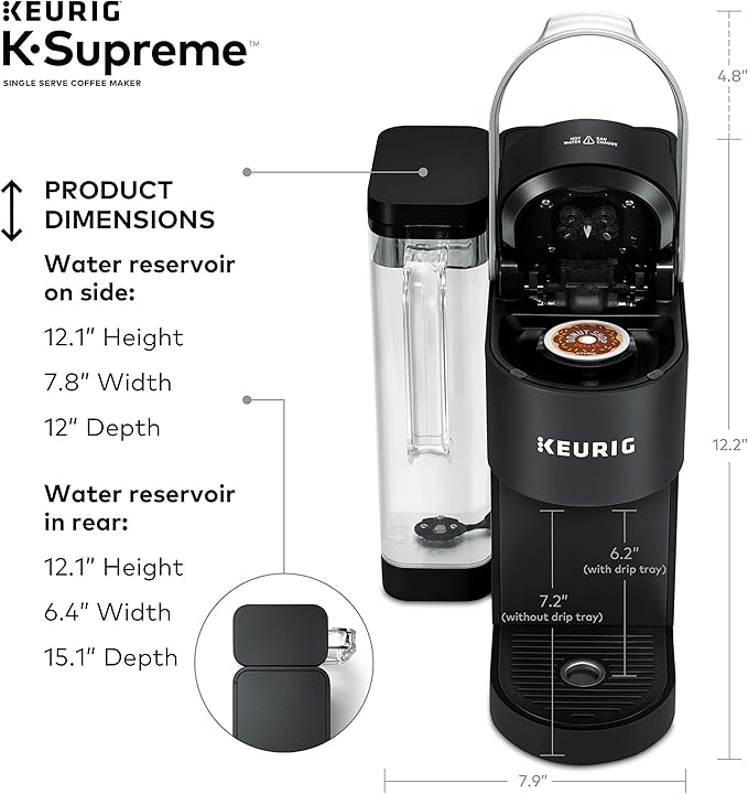 Keurig K-Supreme Single Serve K-Cup Pod Coffee Maker MultiStream Technology 4 Brew Sizes 66oz Dual-Position Removable Reservoir Black