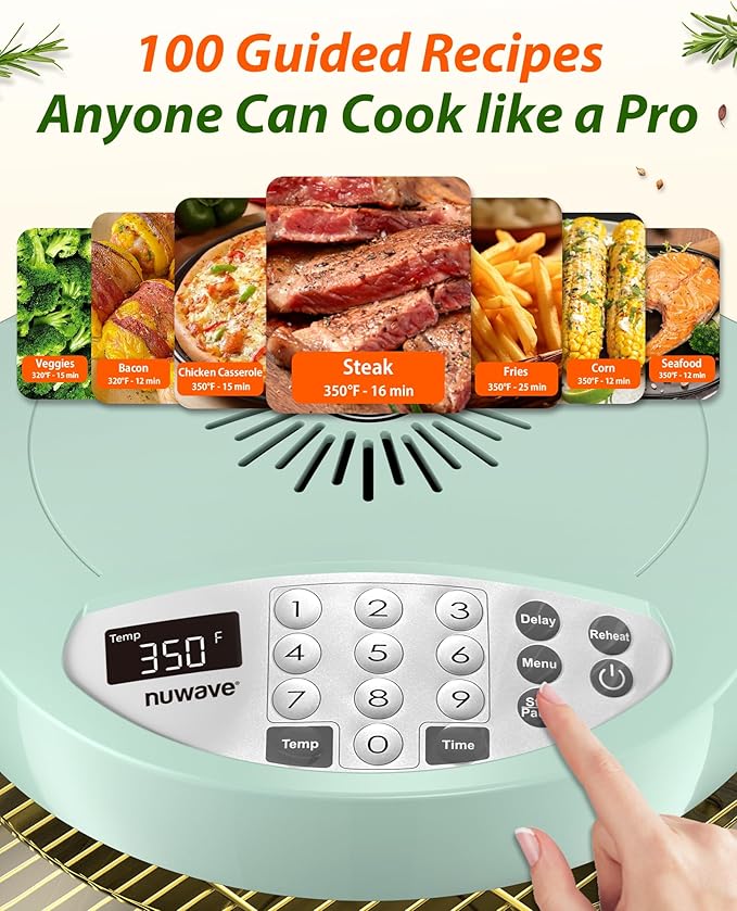 Nuwave Oven Pro Plus Air Fryer Infra-Red Countertop 2025 Advanced Convection No Defrosting or Preheating Cook Fresh or Frozen Durable Power Dome 100 Presets &amp 50 Memory PFAS Free Mint Gree