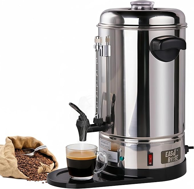 Commercial Coffee Urn 40-Cup (6.3 Qt) 1250W Stainless Steel Percolator with Removable Filter &amp Automatic Keep-Warm Function for Office Party &amp Catering Use