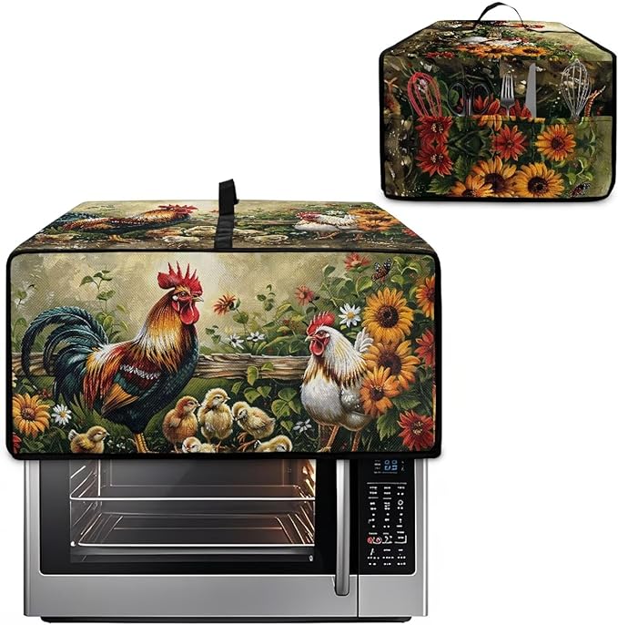 Doojoayie Small Appliance Covers Rooster &amp Flower Toaster Oven Cover 4 Slice Kitchen Appliance Dust Protector 18.5x14.5x 9 Compatible with Toaster/Bread Machine