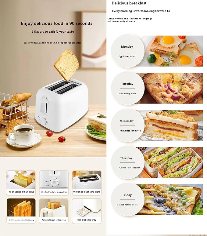 Toater2 Slice Toaster With 1.18 Wide Slot Smart Toaster 6 Browning Settings Defrost Reheat Removable Crumb Tray