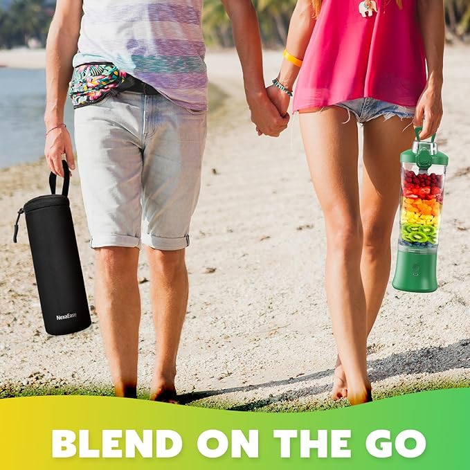 Portable Blender Personal Juicer for Shakes and Smoothies - 20 OZ Electric Protein Shaker Bottle with Insulated Sleeve Travel Lid USB-C Rechargeable - Mini Small Blender Cup for Kitchen Office Gym