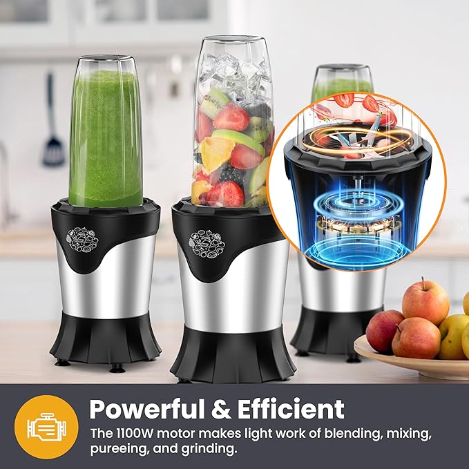 Suavo Smoothie Blender 1100W Portable Personal Blender for Shakes and Smoothies with 2 * 22Oz To-Go Cups &amp Lids Includes Portable Coffee Grinder and 10Oz BPA-Free Travel Cup Countertop Mixer