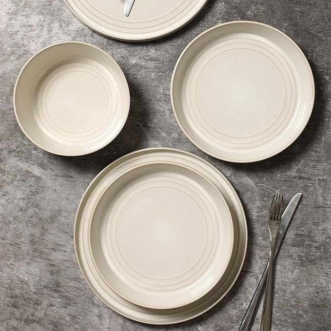 Stone Lain Claire 12-Piece Dinnerware Set Stoneware Plates and Bowls Set Dishwasher and Microwave Safe Dish Set for 4 White