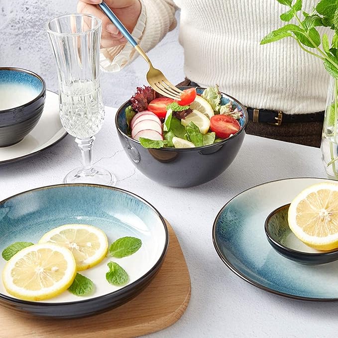 Dishes Dessert Plates 18-Piece Ceramic Dinnerware Set Elegant Dinner Plates SetService for 4Round Dinner Plate SetsMicrowave Oven and Dishwasher