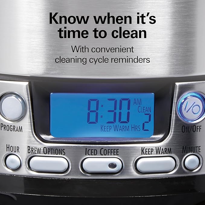 Hamilton Beach One Press Programmable Dispensing 12 Cup Coffee Maker with Internal Coffee Pot Stays Warm and Fresh for Hours 60 oz. Removable Reservoir Black &amp Stainless Steel (47950)