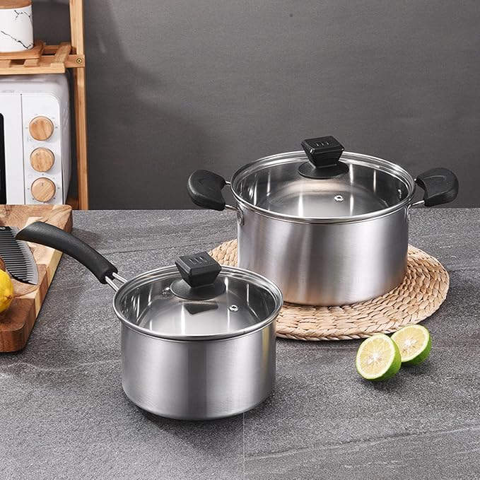 Pot and Pan Set 2 Piece Cookware Set Stainless Steel Pot and Pan Set Kitchen Pot and Pan Set Multifunctional Stainless Steel Cookware for Home Kitchen Restaurant/329 (Color : Brown Cover Size : 6.7*5