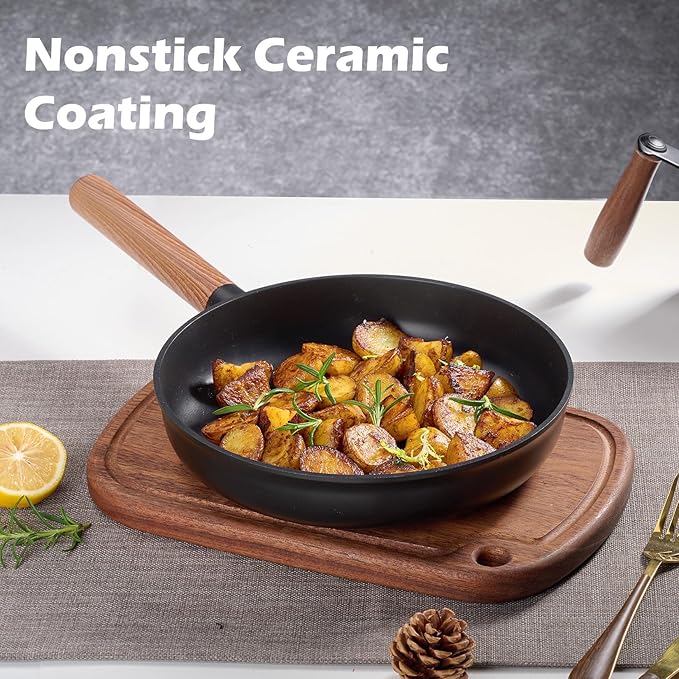 JEETEE Ceramic Cookware Sets 17 pcs Healthy Pots and Pans Set Non Stick Induction Kitchen Cooking Set with Removable Handles Stackable Pots Pans Oven Safe PFOA/PFOS Free Black