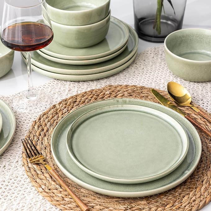 AmorArc Stoneware Dinnerware Sets &amp Pasta Bowls for 4Reactive Glaze Ceramic Plates and Bowls SetHighly Chip and Crack Resistant | Dishwasher &amp Microwave Safe Dishes SetService for 4 (16pc)