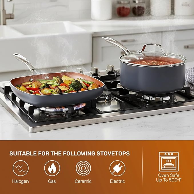 12-Piece Nonstick Ceramic Cookware Set – Pots &amp Pans Kitchen Set with Lids Oven-Safe All Cooktop Compatible Includes Frying Skillet Saucepan &amp Stockpot