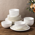 TheTerra Stoneware Dinnerware Sets for 6 18 Pieces Ceramic Plates and Bowls Sets Scratch Resistant Embossed Dish Set Oven Microwave &amp Dishwasher Safe Bright White