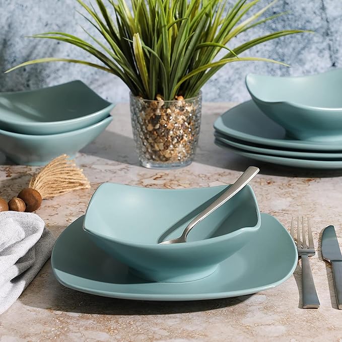 Gibson Home Zen Buffet Matte Porcelain Chip and Scratch Resistant Plates and Bowls Dinnerware Set - Blue Service for 4 (8pcs)