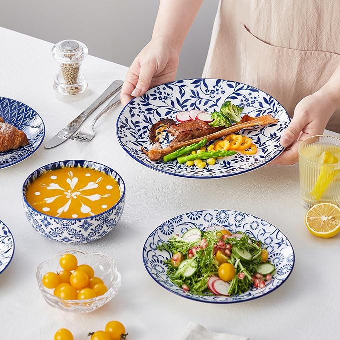 vancasso SELENE Plates and Bowls Set for 4 12 Pieces Dinnerware Sets 8.5 Inch Rectangular Salad Plates Set of 6 Ceramic Salad Plates for Sushi Dessert Appetizer