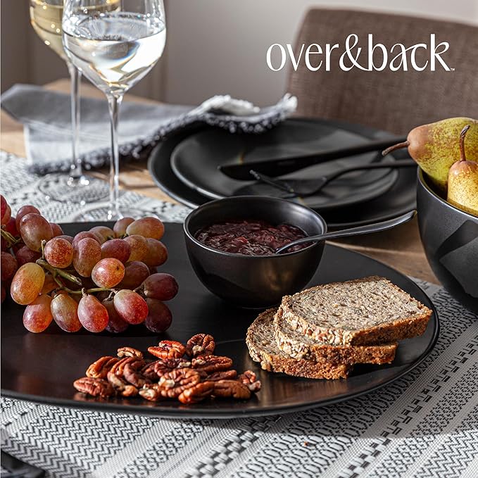 over&ampback Coupe Stoneware Serving Platter - Elegant 1-Piece Oval Serving Platter to Complete Your Kitchen Set - 16.4 x 11.5 - Semi-Matte Black