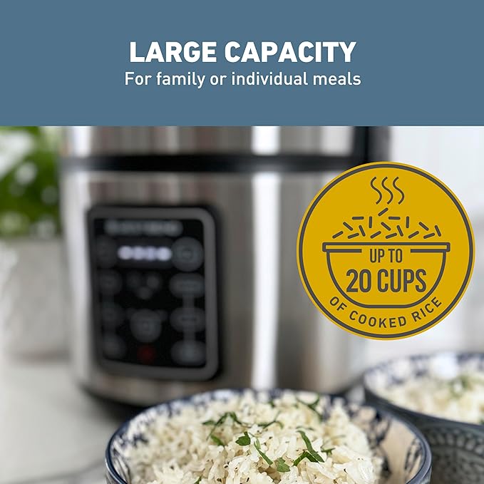West Bend Rice &amp Grain Multi Cooker Programmable with 9 Preset Functions Features Delay Start and Keep Warm Functions and Steam Basket 20 Cups Cooked (10 cups uncooked) Stainless Steel