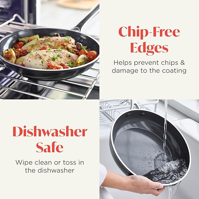 Orfeo 11” Nonstick Frying Pan Made in Italy Diamond Ceramic PFAS-Free Cookware Induction Ready Scratch Resistant Laser-Fused Surface for Durability Dishwasher Safe Black