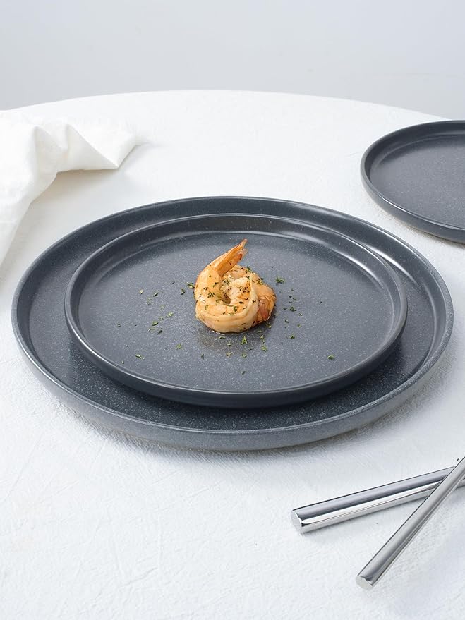 Famiware Milkyway Plates and Bowls Set 12 Pieces Dinnerware Sets and 4 Pieces Pasta Bowls Double Reactive Glaze Sturdy &amp Stackable Stoneware Dishes Set for 4 Matte Dark Charcoal