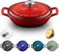 Signature Enameled Cast Iron Braiser Non-Stick Serving Pot with Tight Fitting Lid for Perfect Roasting Baking Sauteing Searing and Pan Frying | 5Q (4.7L) - Red