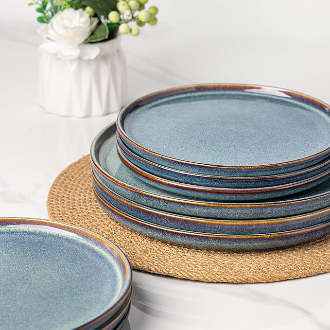 AmorArc Ceramic Dinnerware Sets for 4Round Reactive Glaze Stoneware Plates and Bowls SetHighly Scratch Resistant Dishware | Dishwasher &amp Microwave Safe Dishes SetService for 6 (18pc)