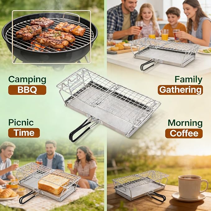 Camping Stove Toaster Foldable Stainless Steel Portable Stovetop 25.5x15cm - Stable Structure Even Heat Distribution Ideal for Picnic and Outdoor Cooking